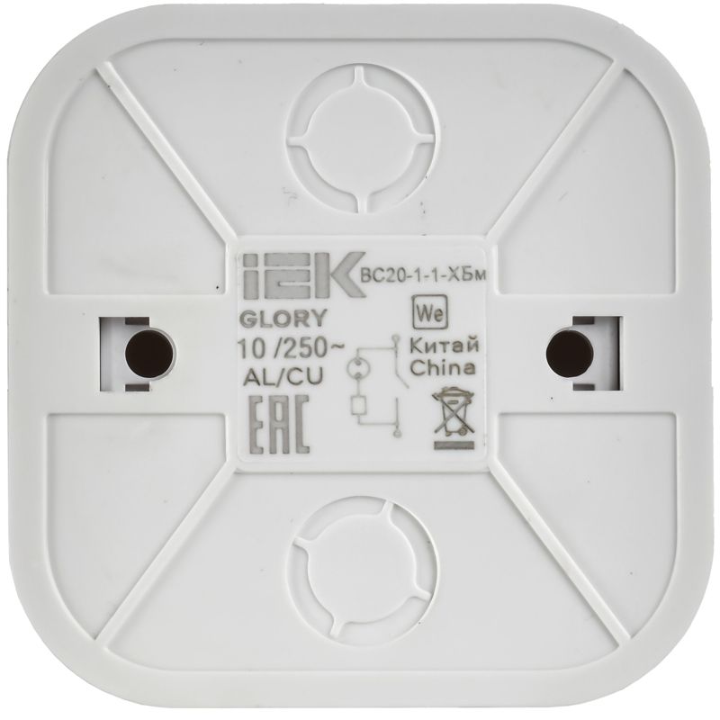 GLORY Выключатель 1-клавишный для открытой установки с индикацией 10А ВС20-1-1-ХБм белый матовый IEK