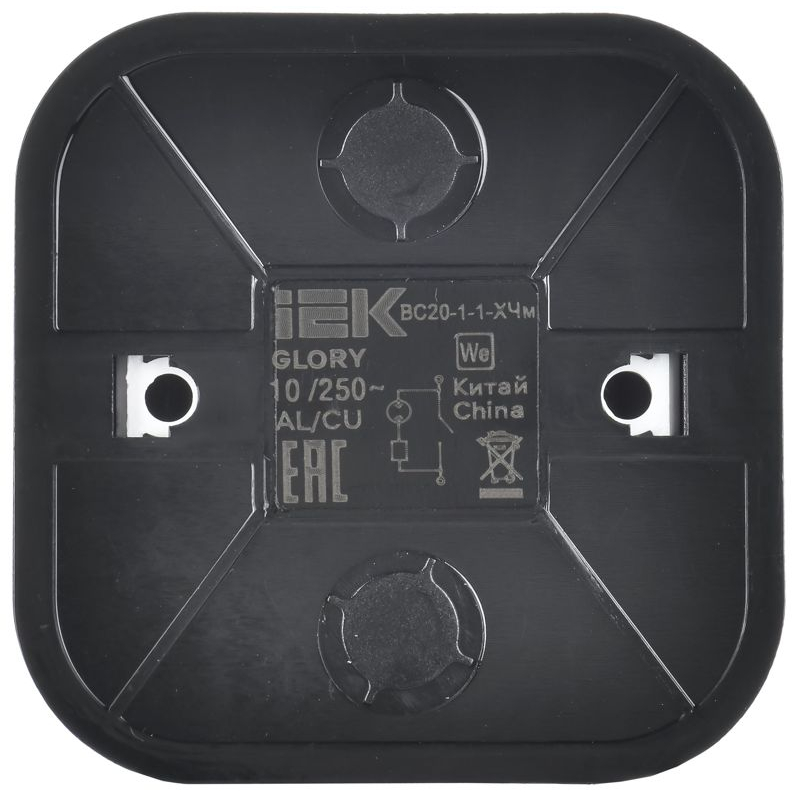 GLORY Выключатель 1-клавишный для открытой установки с индикацией 10А ВС20-1-1-ХЧм черный матовый IEK