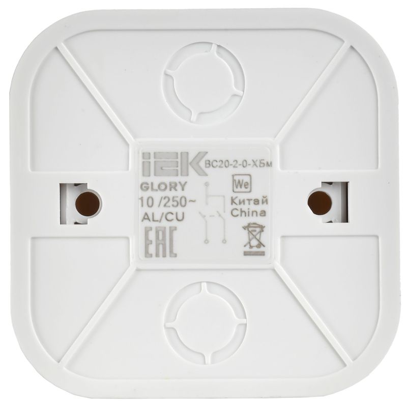 GLORY Выключатель 2-клавишный для открытой установки 10А ВС20-2-0-ХБм белый матовый IEK