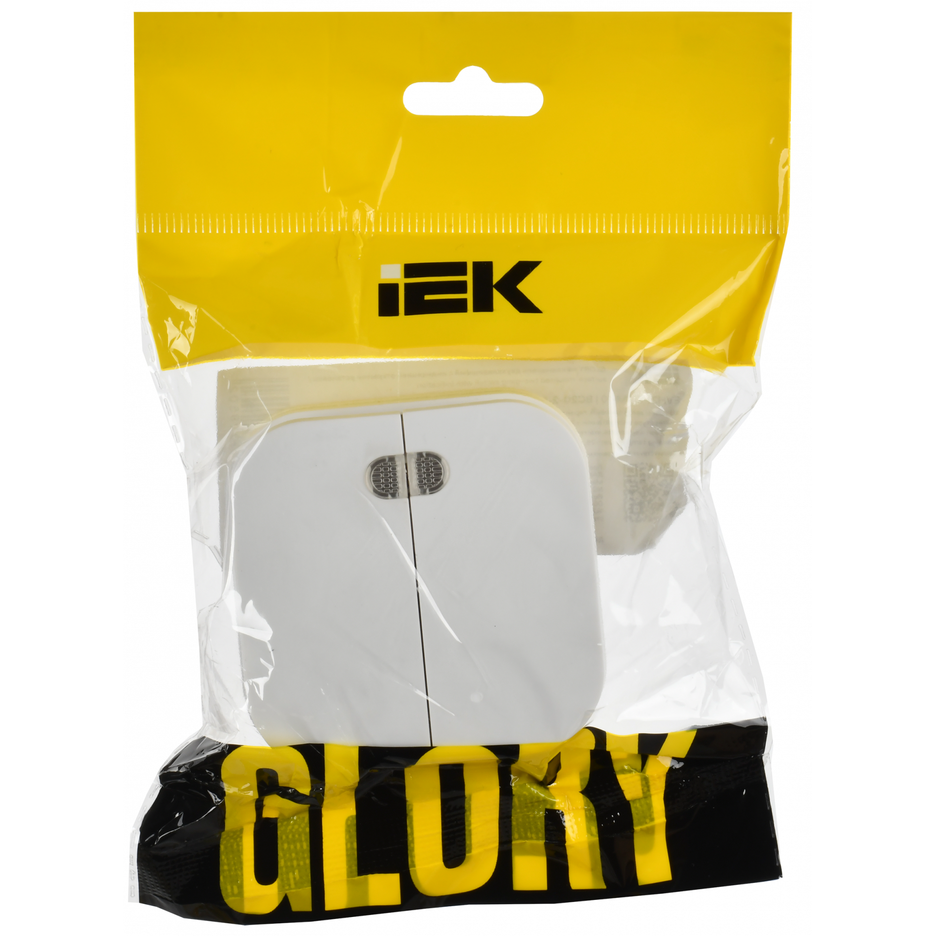 GLORY Выключатель 2-клавишный для открытой установки с индикацией 10А ВС20-2-1-ХБм белый матовый IEK