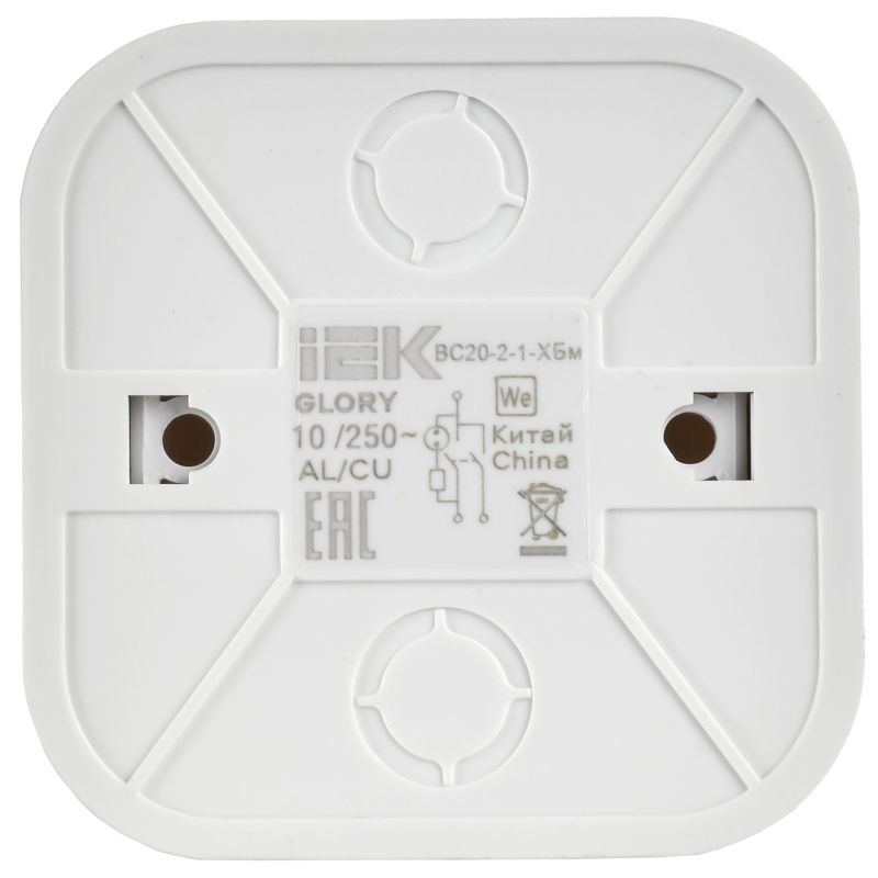 GLORY Выключатель 2-клавишный для открытой установки с индикацией 10А ВС20-2-1-ХБм белый матовый IEK