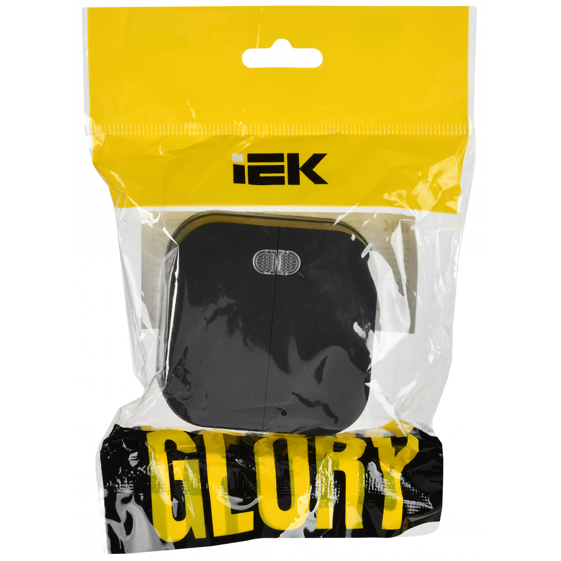GLORY Выключатель 2-клавишный для открытой установки с индикацией 10А ВС20-2-1-ХЧм черный матовый IEK