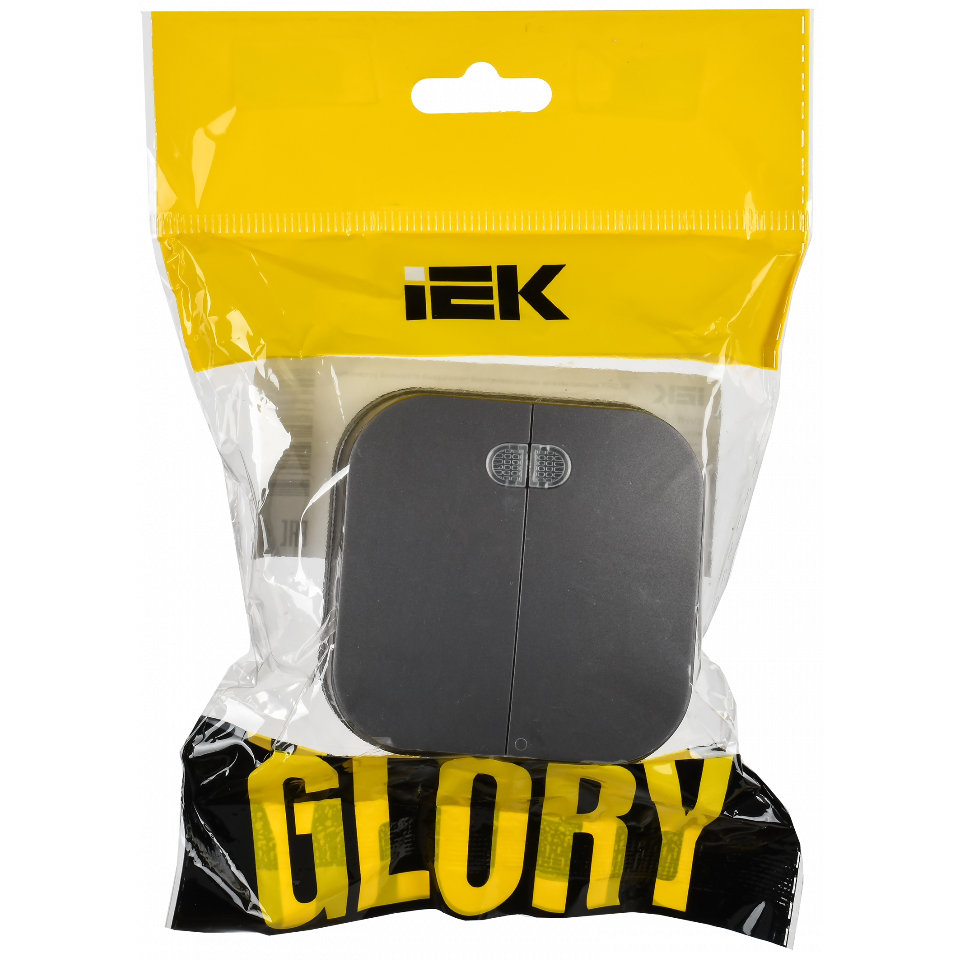 GLORY Выключатель 2-клавишный для открытой установки с индикацией 10А ВС20-2-1-ХСм сталь матовый IEK