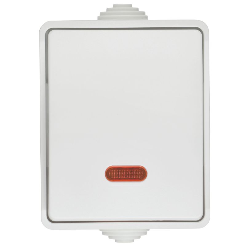 FORS Выключатель 1-клавишный проходной с индикацией для открытой установки 10А IP54 ВС20-1-1-ФБ белый IEK