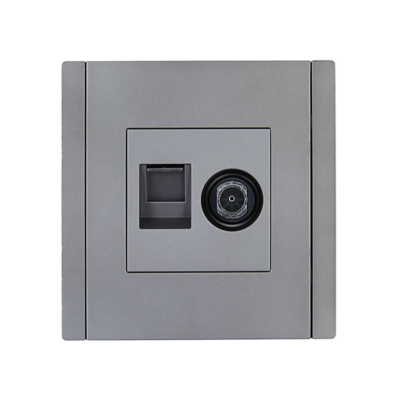 FORTE&PIANO Розетка двойная TV+RJ45 кат.6 FP537 сталь IEK