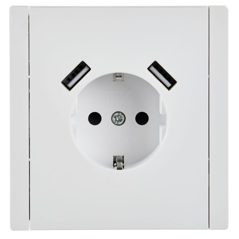 FORTE&PIANO Розетка 1-местная с заземлением с защитными шторками винтовое крепление 16А USB A+A 3,1А FP245 белый IEK