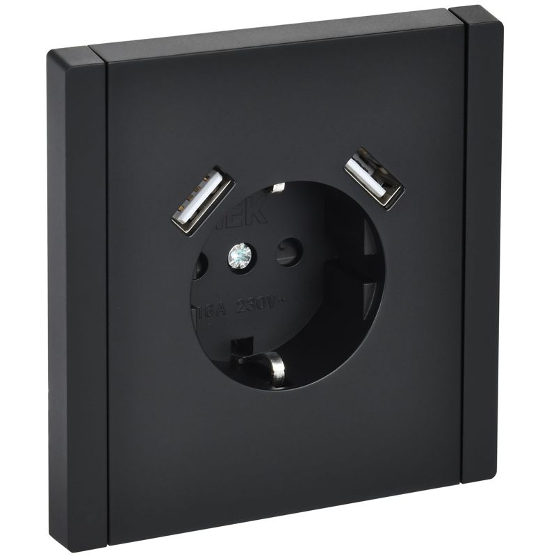 FORTE&PIANO Розетка 1-местная с заземлением с защитными шторками винтовое крепление 16А USB A+A 3,1А FP145 черный IEK