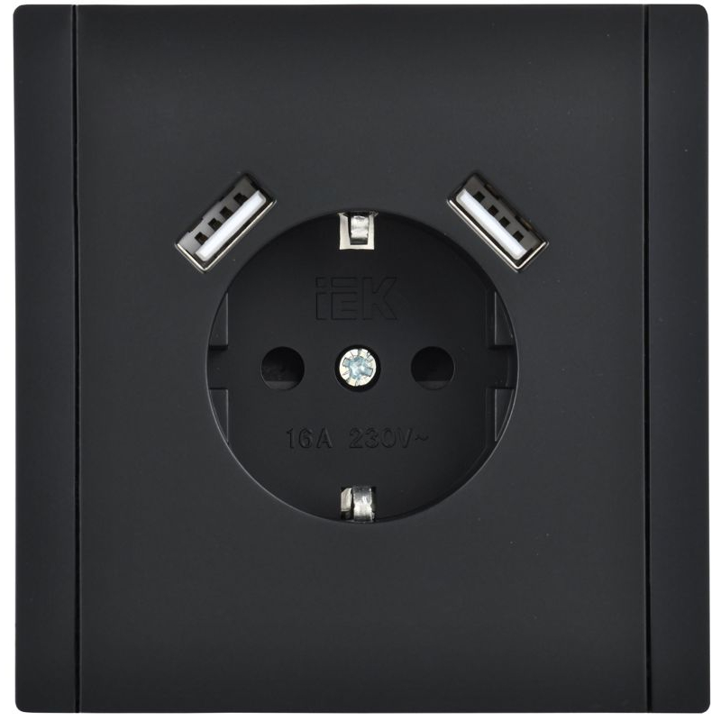 FORTE&PIANO Розетка 1-местная с заземлением с защитными шторками винтовое крепление 16А USB A+A 3,1А FP145 черный IEK