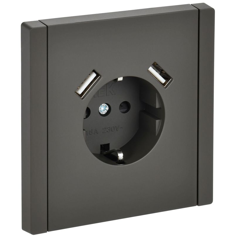 FORTE&PIANO Розетка 1-местная с заземлением с защитными шторками винтовое крепление 16А USB A+A 3,1А FP345 серый IEK