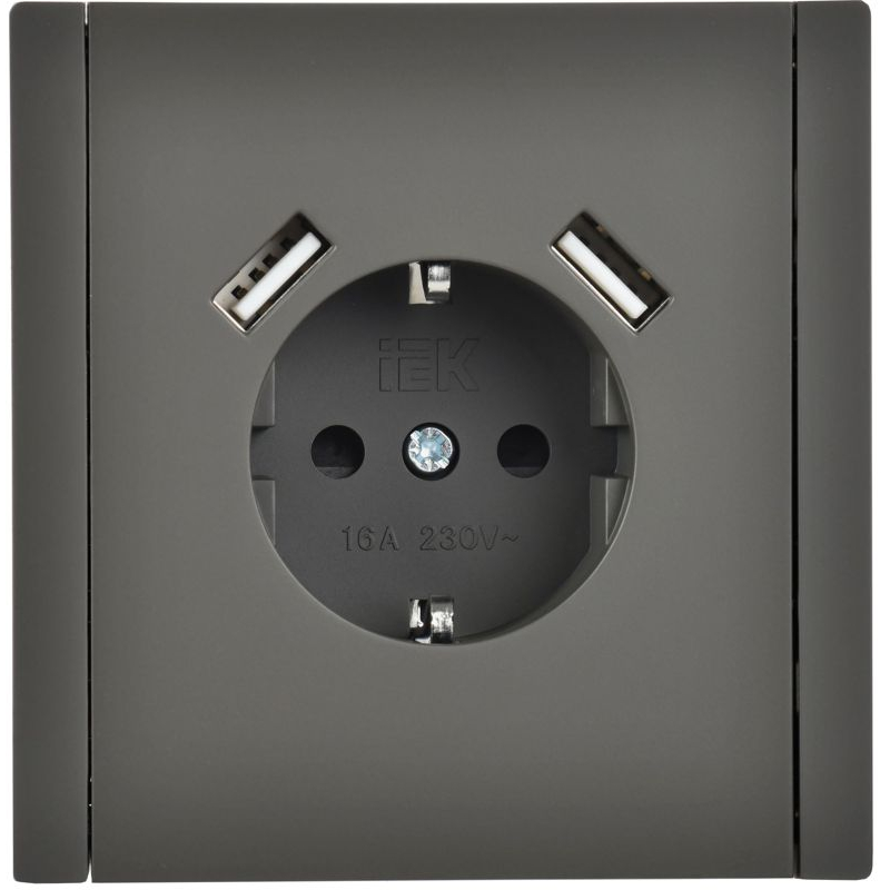 FORTE&PIANO Розетка 1-местная с заземлением с защитными шторками винтовое крепление 16А USB A+A 3,1А FP345 серый IEK
