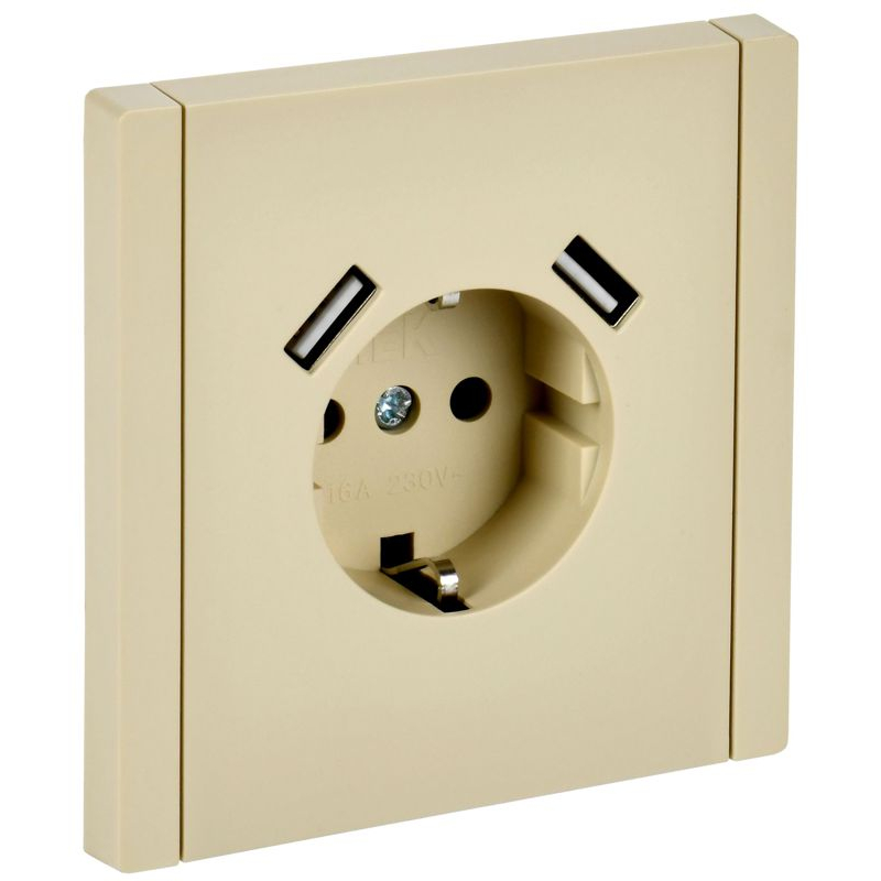FORTE&PIANO Розетка 1-местная с заземлением с защитными шторками винтовое крепление 16А USB A+A 3,1А FP445 ваниль IEK