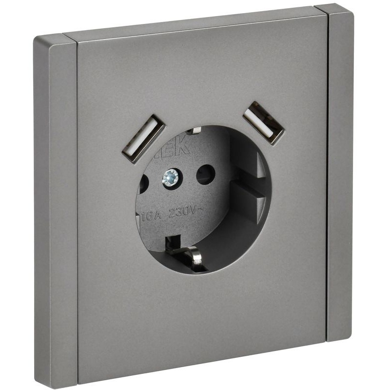 FORTE&PIANO Розетка 1-местная с заземлением с защитными шторками винтовое крепление 16А USB A+A 3,1А FP545 сталь IEK