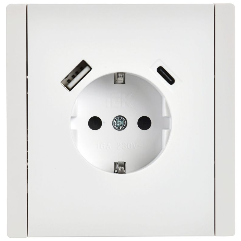 FORTE&PIANO Розетка 1-местная с заземлением с защитными шторками винтовое крепление 16А USB A+C 18Вт FP247 белый IEK