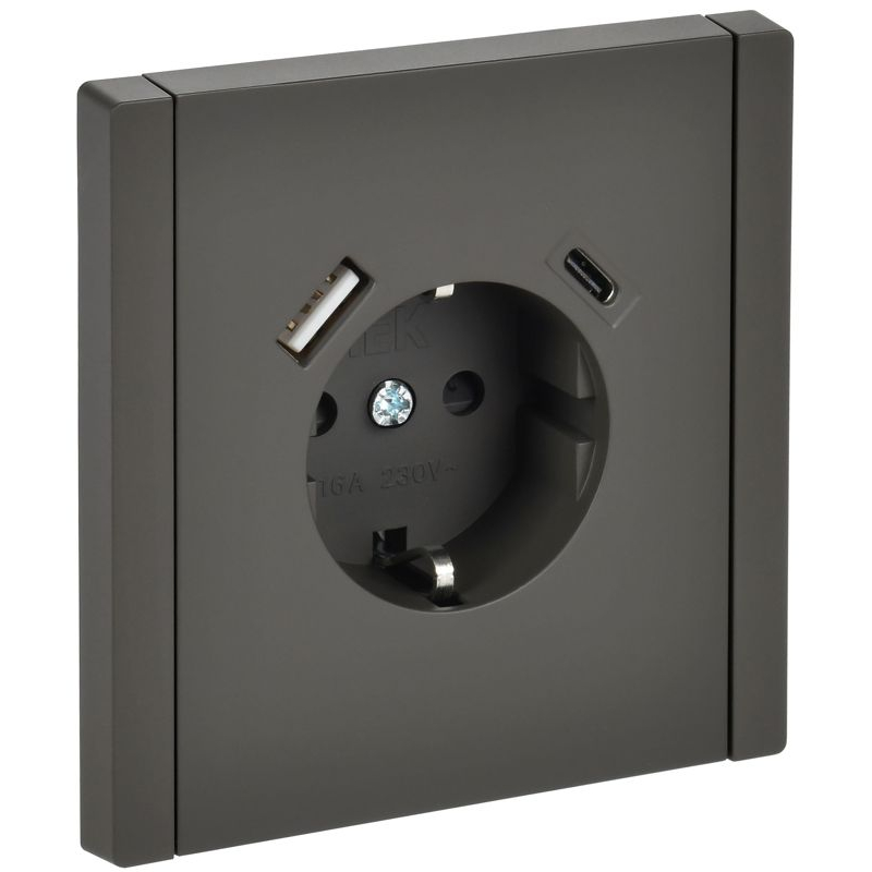 FORTE&PIANO Розетка 1-местная с заземлением с защитными шторками винтовое крепление 16А USB A+C 18Вт FP347 серый IEK