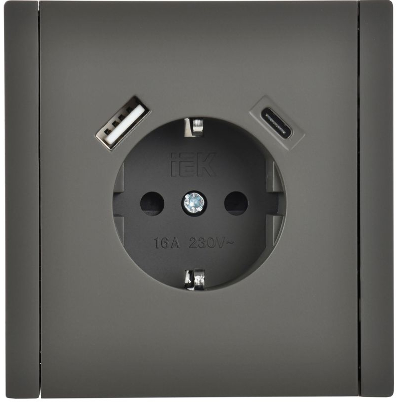 FORTE&PIANO Розетка 1-местная с заземлением с защитными шторками винтовое крепление 16А USB A+C 18Вт FP347 серый IEK