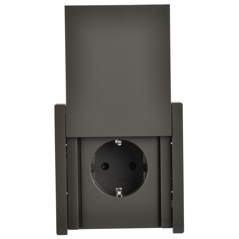 FORTE&PIANO Розетка 1-местная с заземлением с защитными шторками и крышкой безвинтовое крепление 16А IP44 FP319 серый IEK