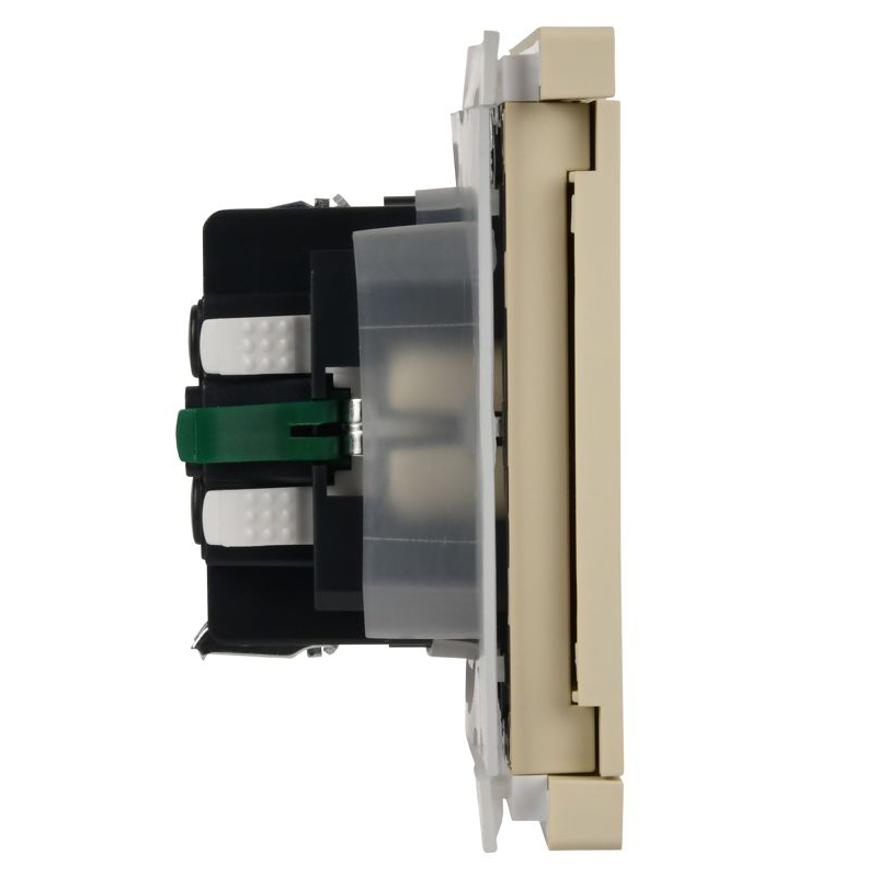 FORTE&PIANO Розетка 1-местная с заземлением с защитными шторками и крышкой безвинтовое крепление 16А IP44 FP419 ваниль IEK