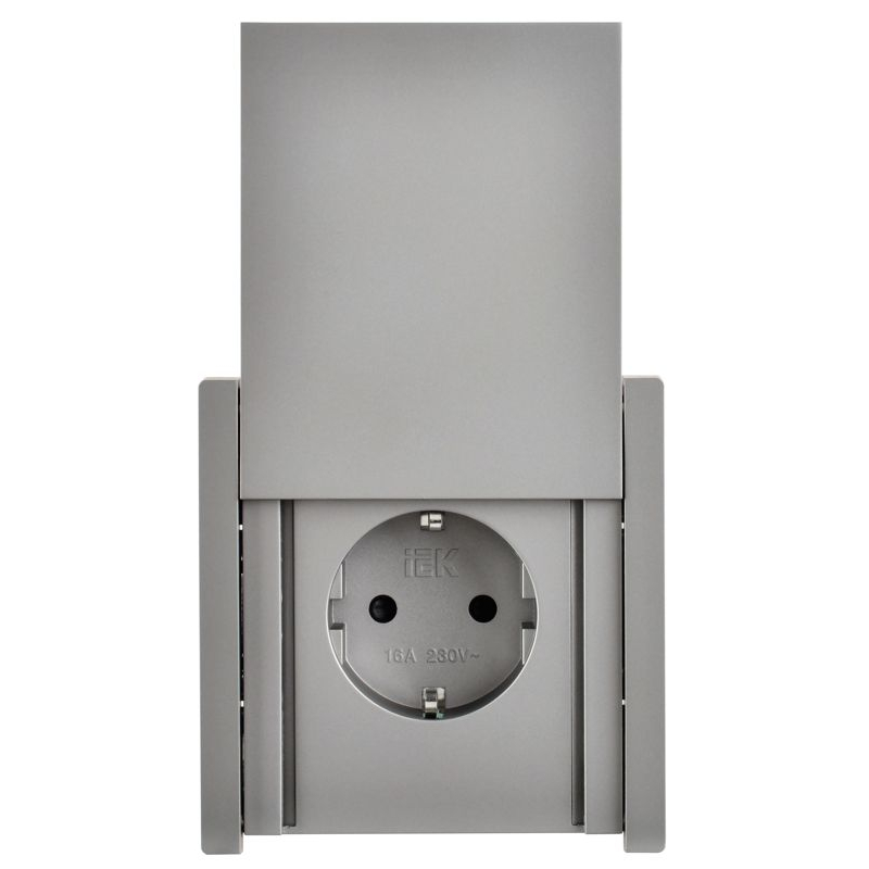 FORTE&PIANO Розетка 1-местная с заземлением с защитными шторками и крышкой безвинтовое крепление 16А IP44 FP519 сталь IEK