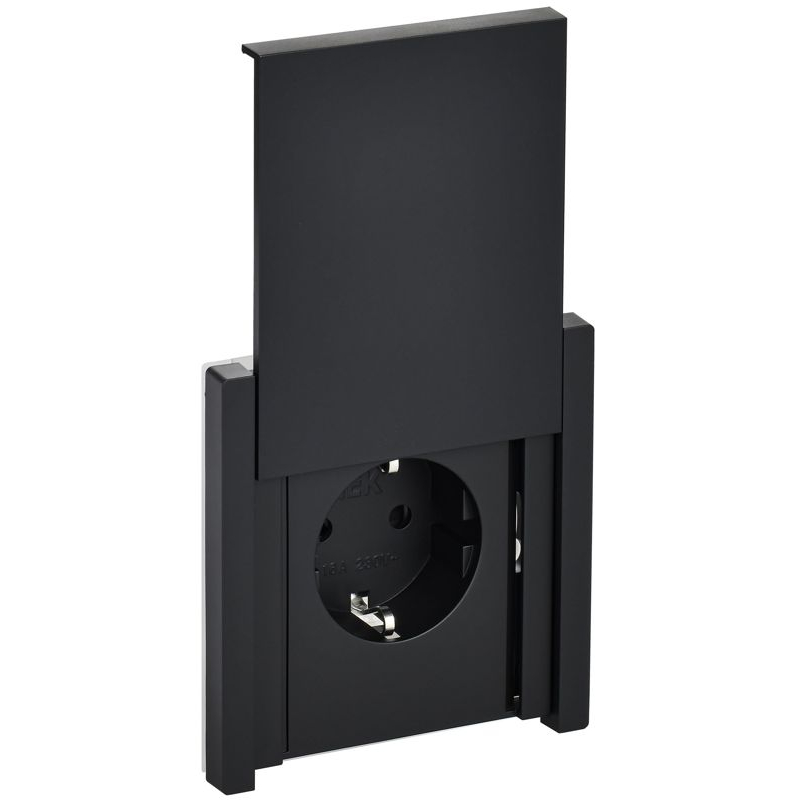 FORTE&PIANO Розетка 1-местная с заземлением с защитными шторками и крышкой винтовое крепление 16А IP44 FP121 черный IEK