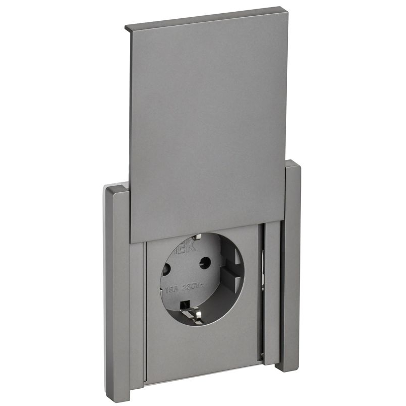 FORTE&PIANO Розетка 1-местная с заземлением с защитными шторками и крышкой винтовое крепление 16А IP44 FP521 сталь IEK