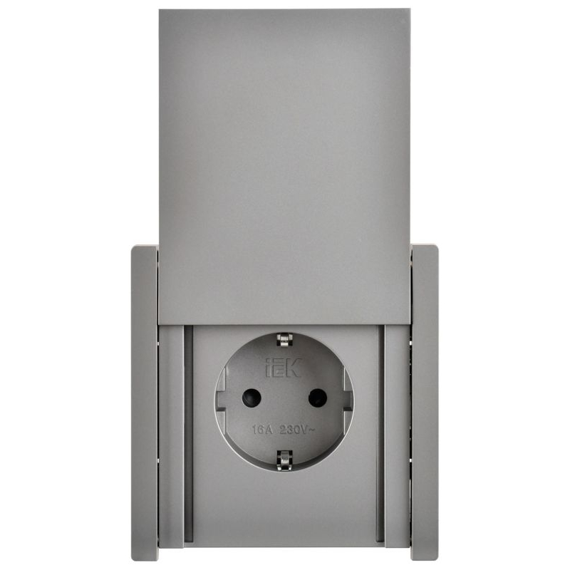FORTE&PIANO Розетка 1-местная с заземлением с защитными шторками и крышкой винтовое крепление 16А IP44 FP521 сталь IEK