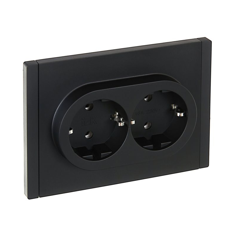 FORTE&PIANO Розетка 2-местная с заземлением без защитных шторок безвинтовое крепление 16А FP124 черный IEK
