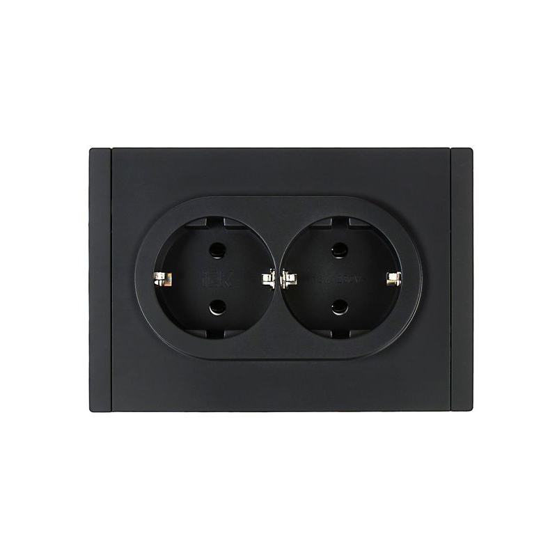 FORTE&PIANO Розетка 2-местная с заземлением без защитных шторок безвинтовое крепление 16А FP124 черный IEK