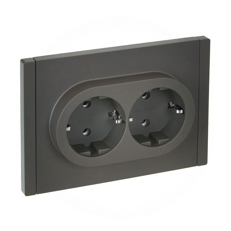FORTE&PIANO Розетка 2-местная с заземлением без защитных шторок безвинтовое крепление 16А FP324 серый IEK