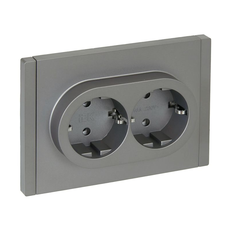 FORTE&PIANO Розетка 2-местная с заземлением без защитных шторок безвинтовое крепление 16А FP524 сталь IEK