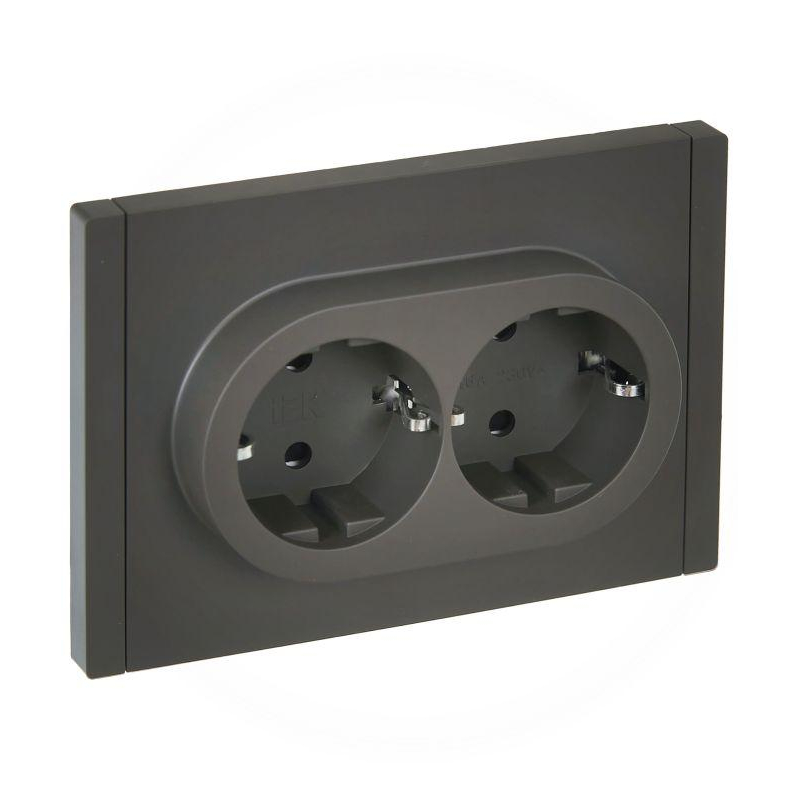 FORTE&PIANO Розетка 2-местная с заземлением с защитными шторками безвинтовое крепление 16А FP323 серый IEK