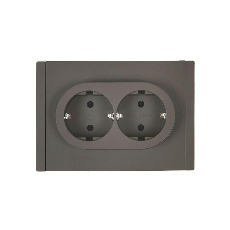 FORTE&PIANO Розетка 2-местная с заземлением с защитными шторками безвинтовое крепление 16А FP323 серый IEK