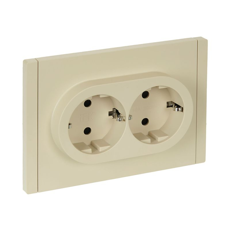 FORTE&PIANO Розетка 2-местная с заземлением с защитными шторками безвинтовое крепление 16А FP423 ваниль IEK