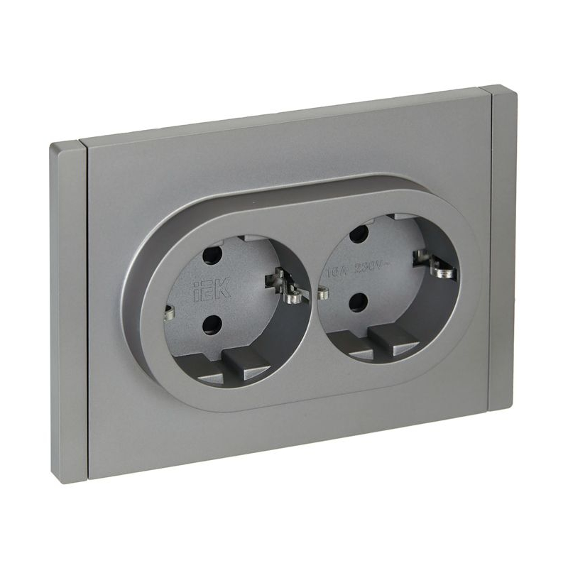 FORTE&PIANO Розетка 2-местная с заземлением с защитными шторками безвинтовое крепление 16А FP523 сталь IEK