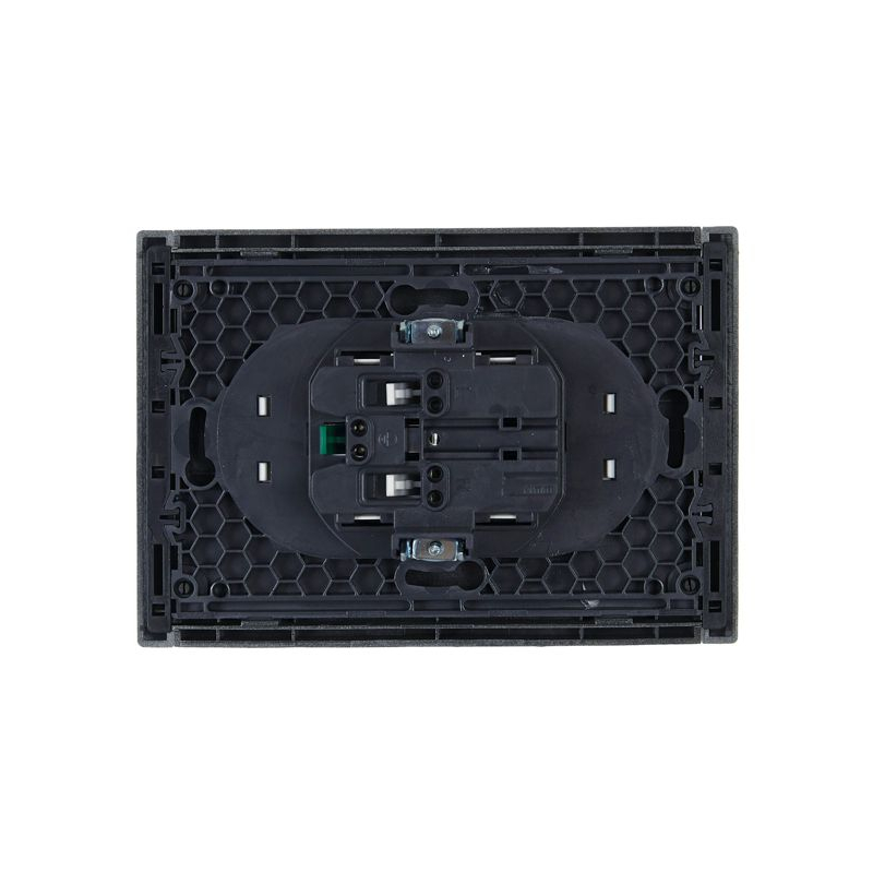 FORTE&PIANO Розетка 2-местная с заземлением с защитными шторками безвинтовое крепление 16А FP523 сталь IEK