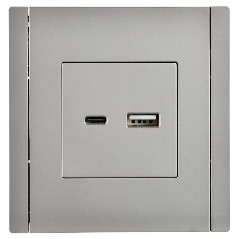 FORTE&PIANO Розетка USB A+C 18Вт FP551 сталь IEK