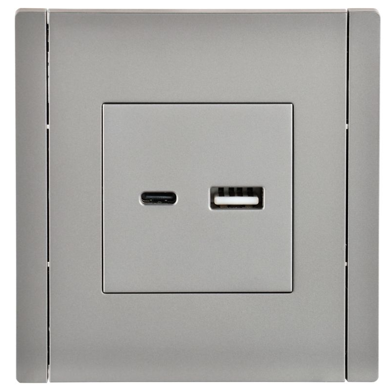 FORTE&PIANO Розетка USB A+C 3,1А FP550 сталь IEK