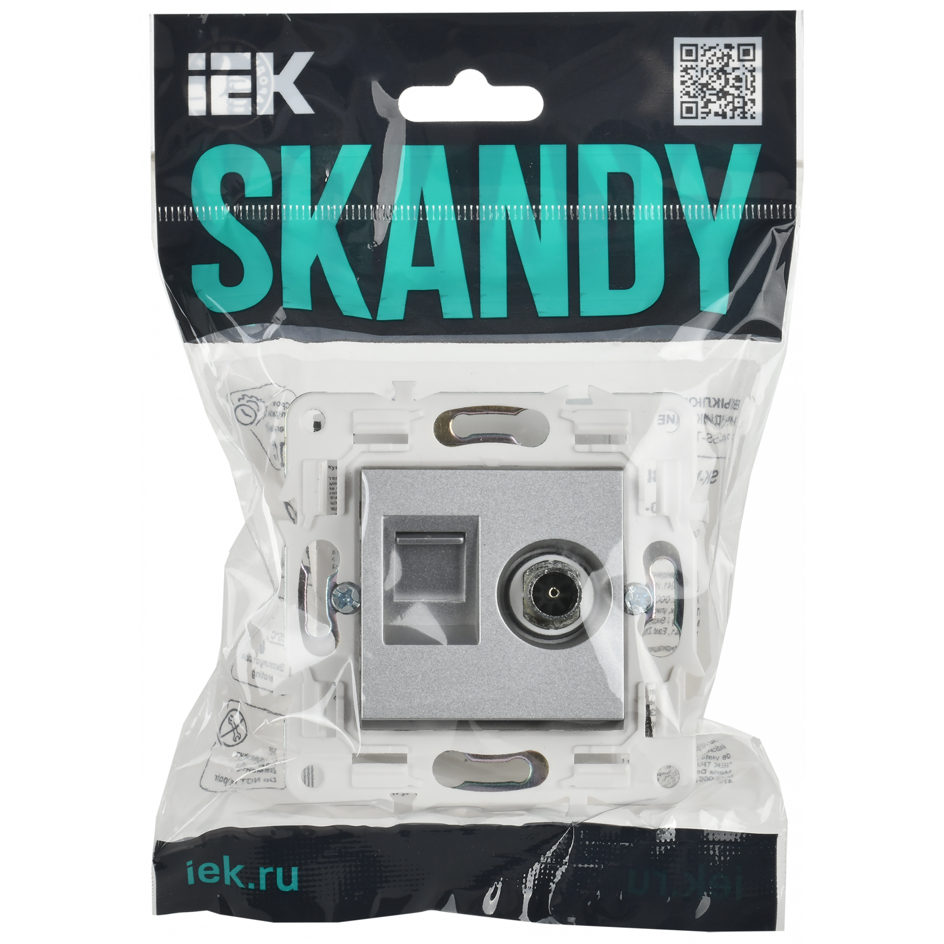 SKANDY Розетка двойная TV+RJ45 кат.5E SK-A14S серебряный IEK
