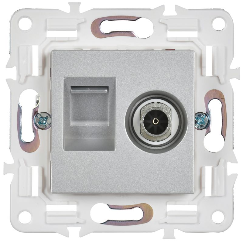 SKANDY Розетка двойная TV+RJ45 кат.5E SK-A14S серебряный IEK