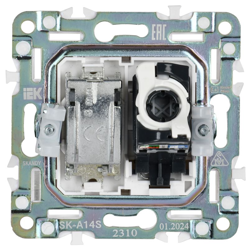 SKANDY Розетка двойная TV+RJ45 кат.5E SK-A14S серебряный IEK