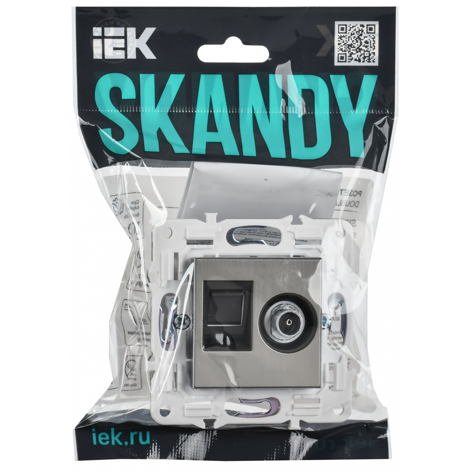 SKANDY Розетка двойная TV+RJ45 кат.5E SK-A14N металл никель IEK