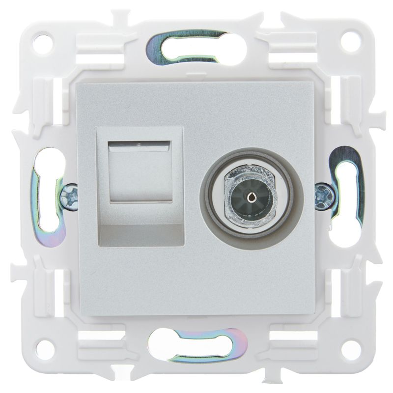 SKANDY Розетка двойная TV+RJ45 кат.6 SK-A15S серебряный IEK