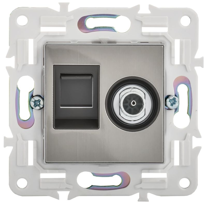 SKANDY Розетка двойная TV+RJ45 кат.6 SK-A15N металл никель IEK