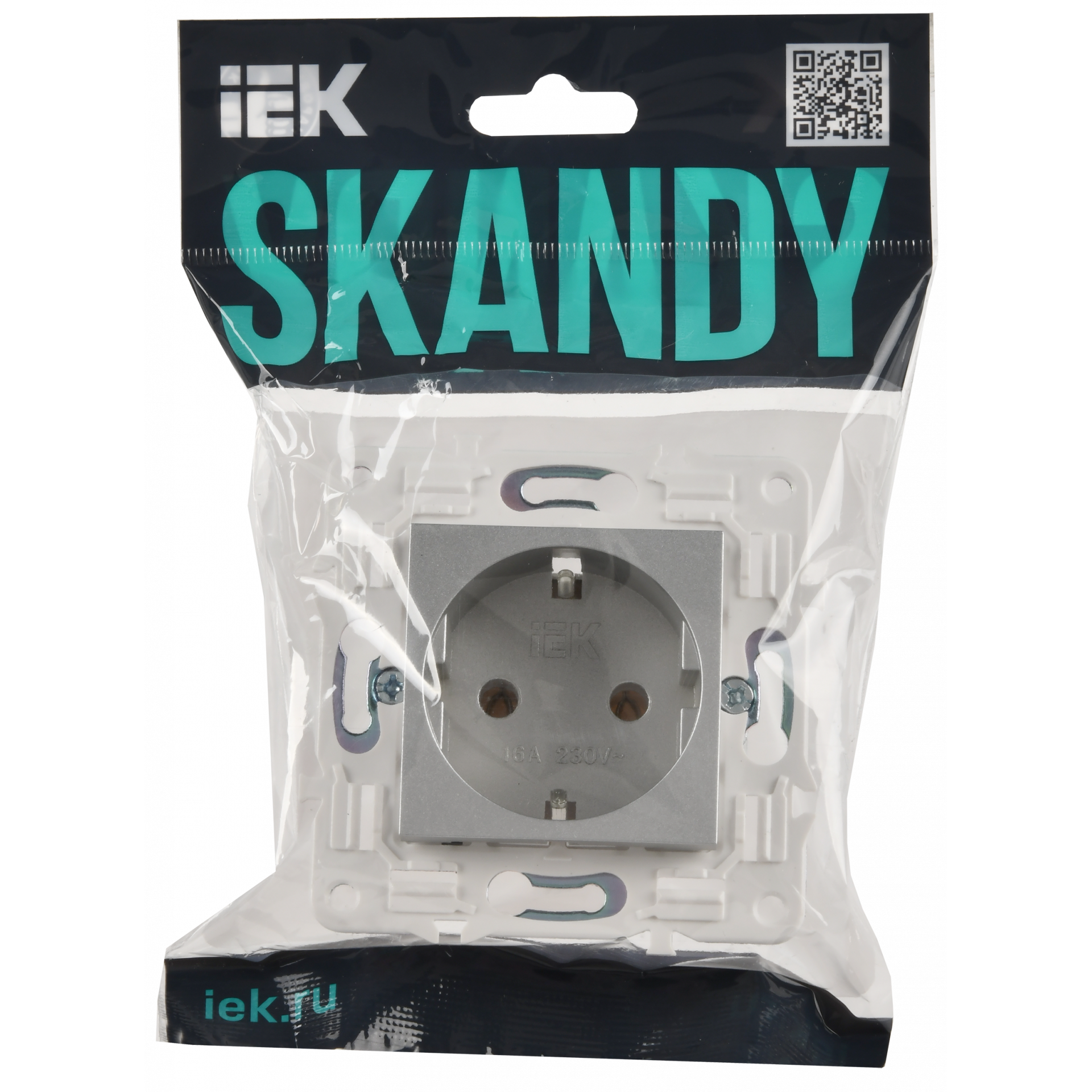 SKANDY Розетка с заземлением без защитных шторок 16А SK-R05S серебряный IEK