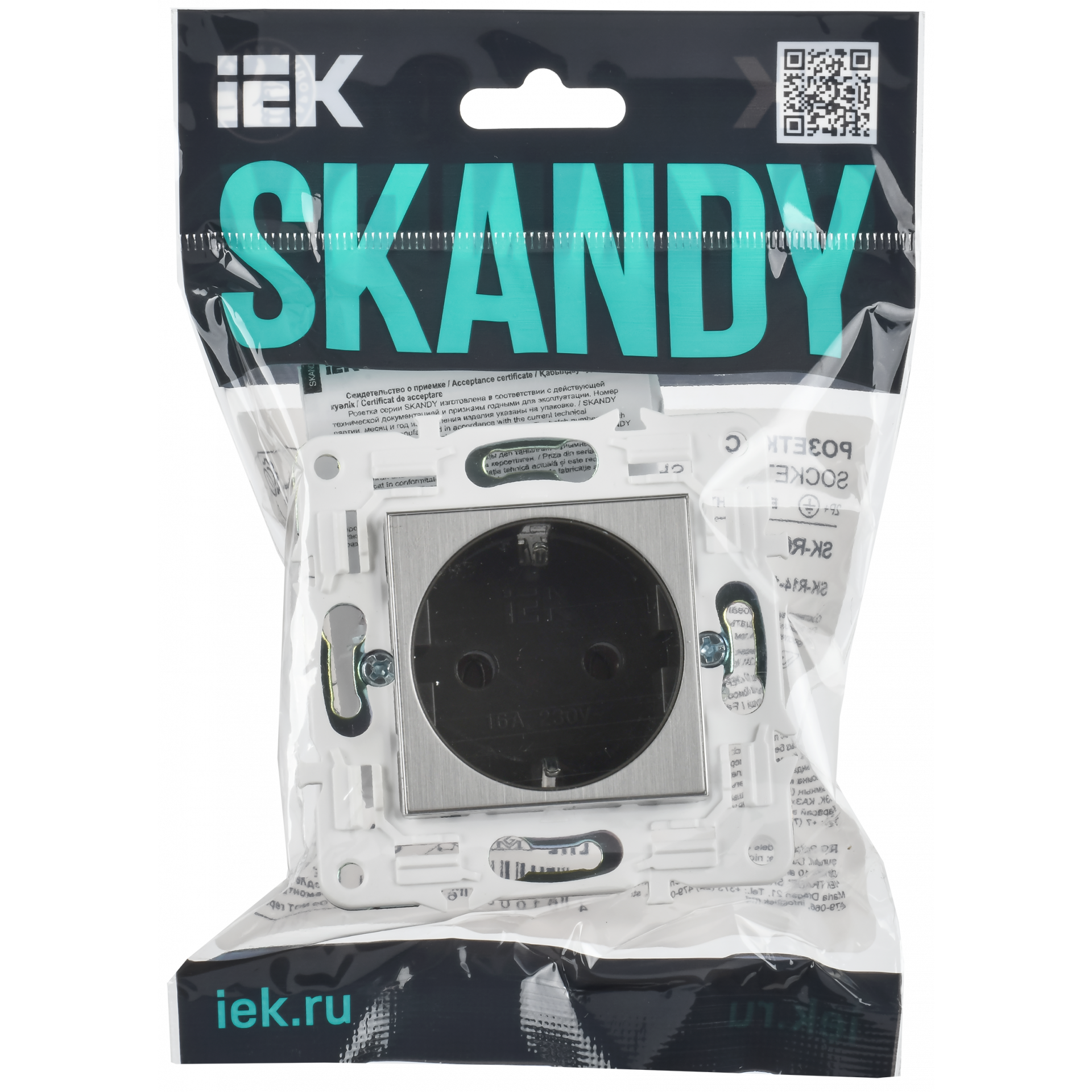 SKANDY Розетка с заземлением без защитных шторок 16А SK-R05N металл никель IEK