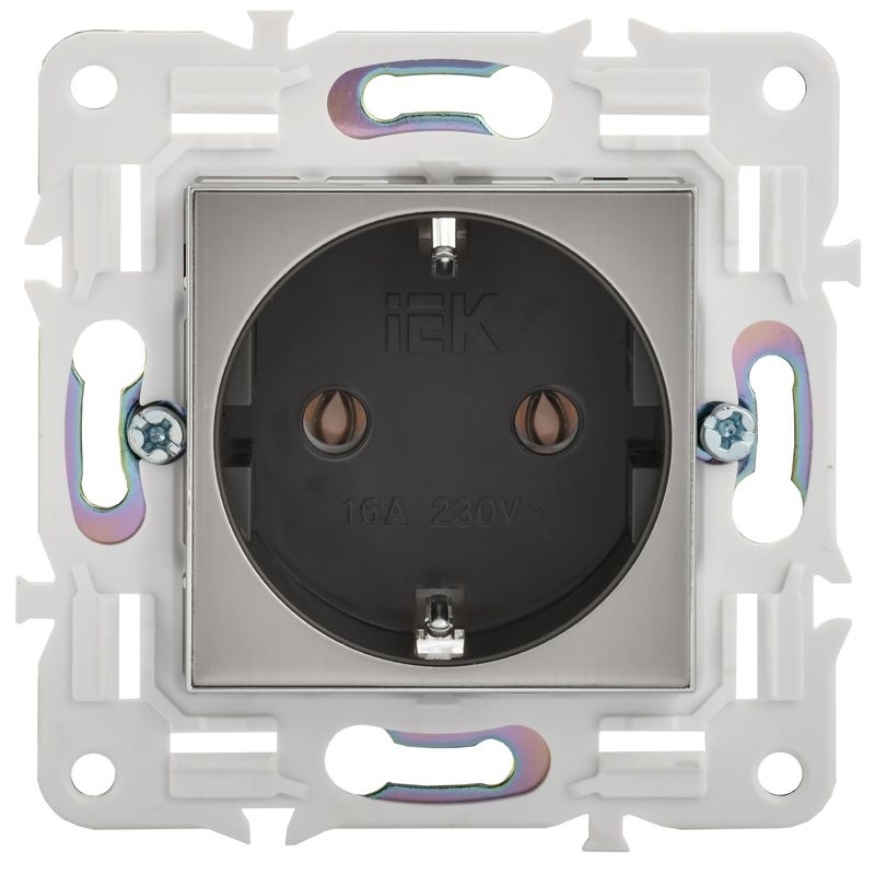SKANDY Розетка с заземлением без защитных шторок 16А SK-R05N металл никель IEK