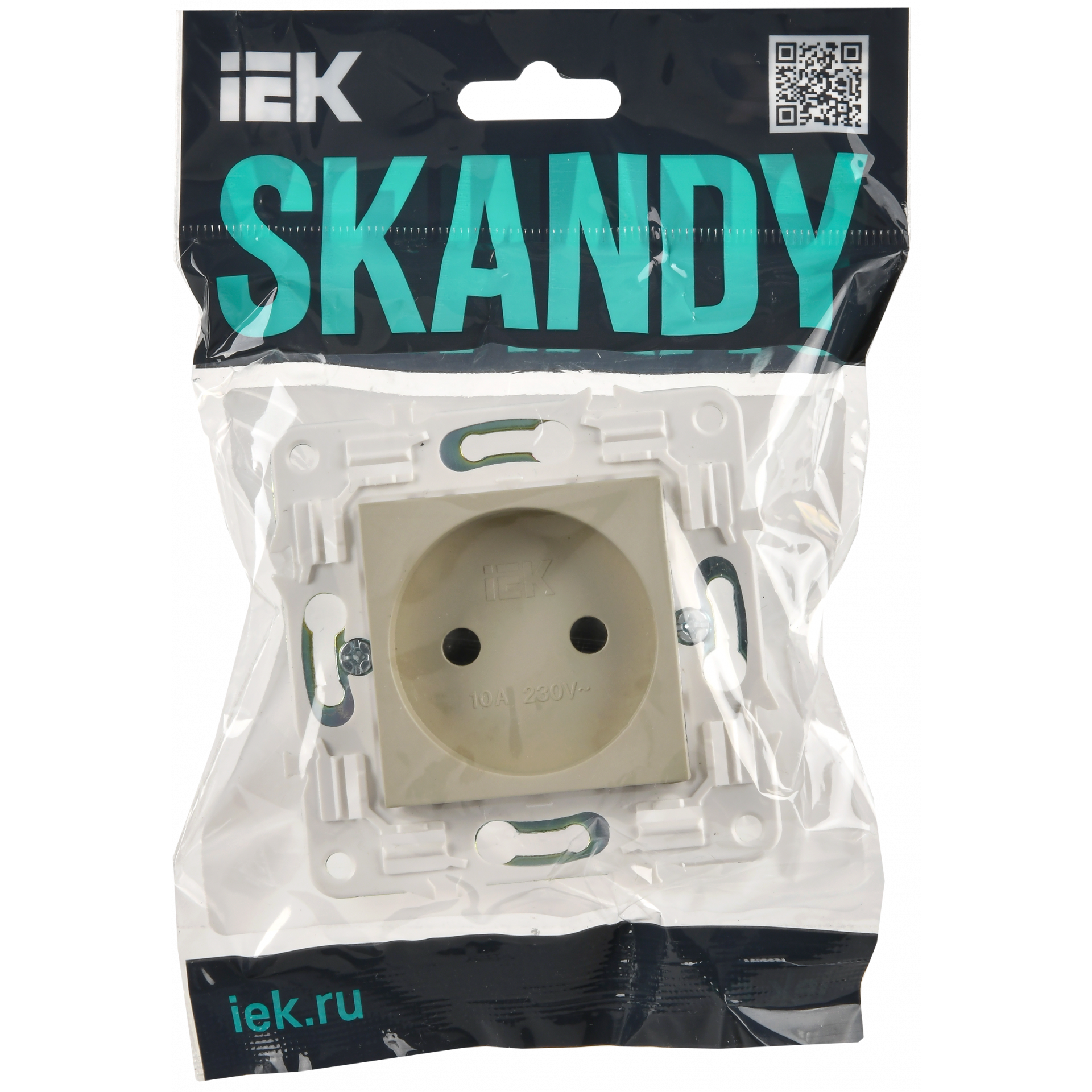 SKANDY Розетка без заземления с защитными шторками 10А SK-R01B бежевый IEK