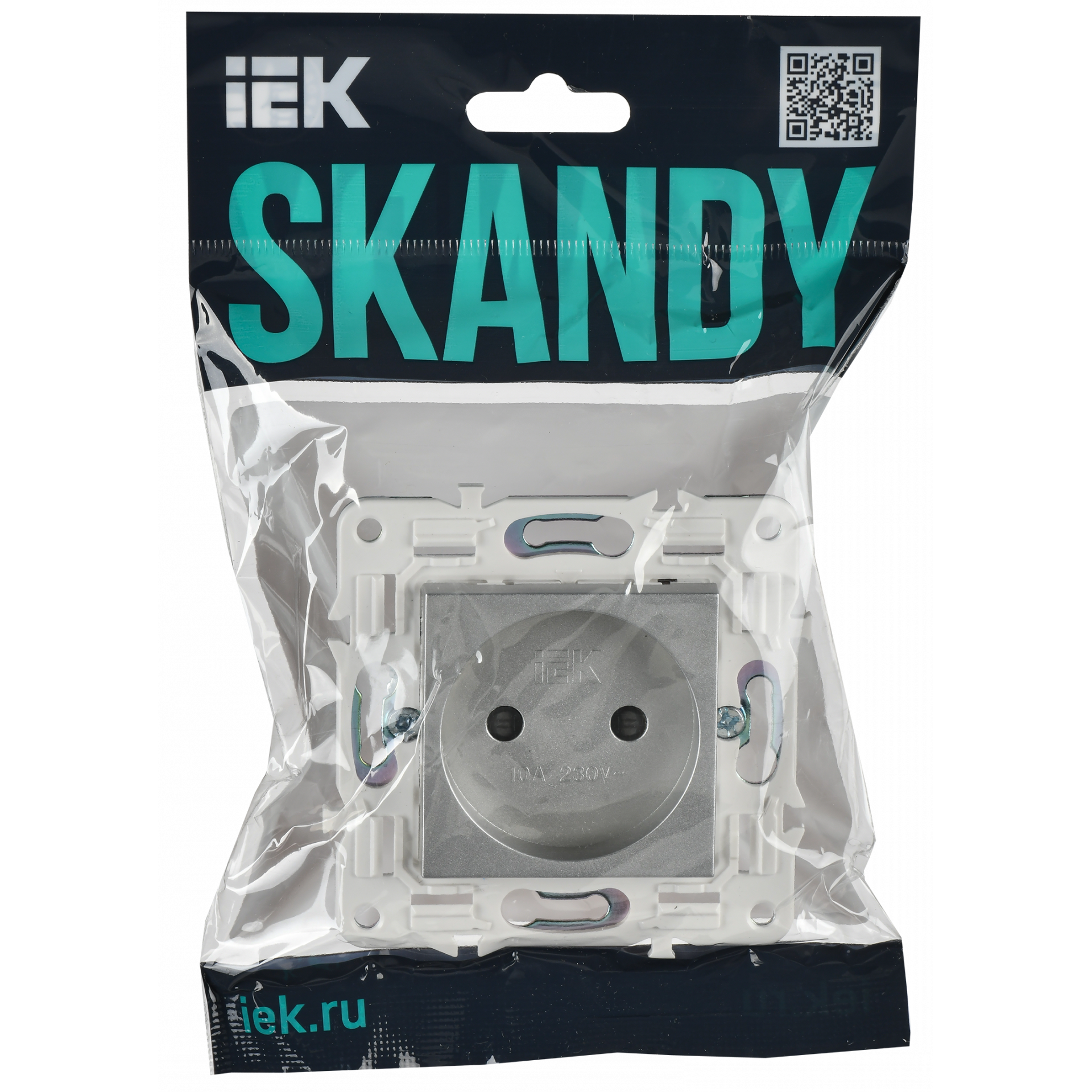 SKANDY Розетка без заземления с защитными шторками 10А SK-R01S серебряный IEK