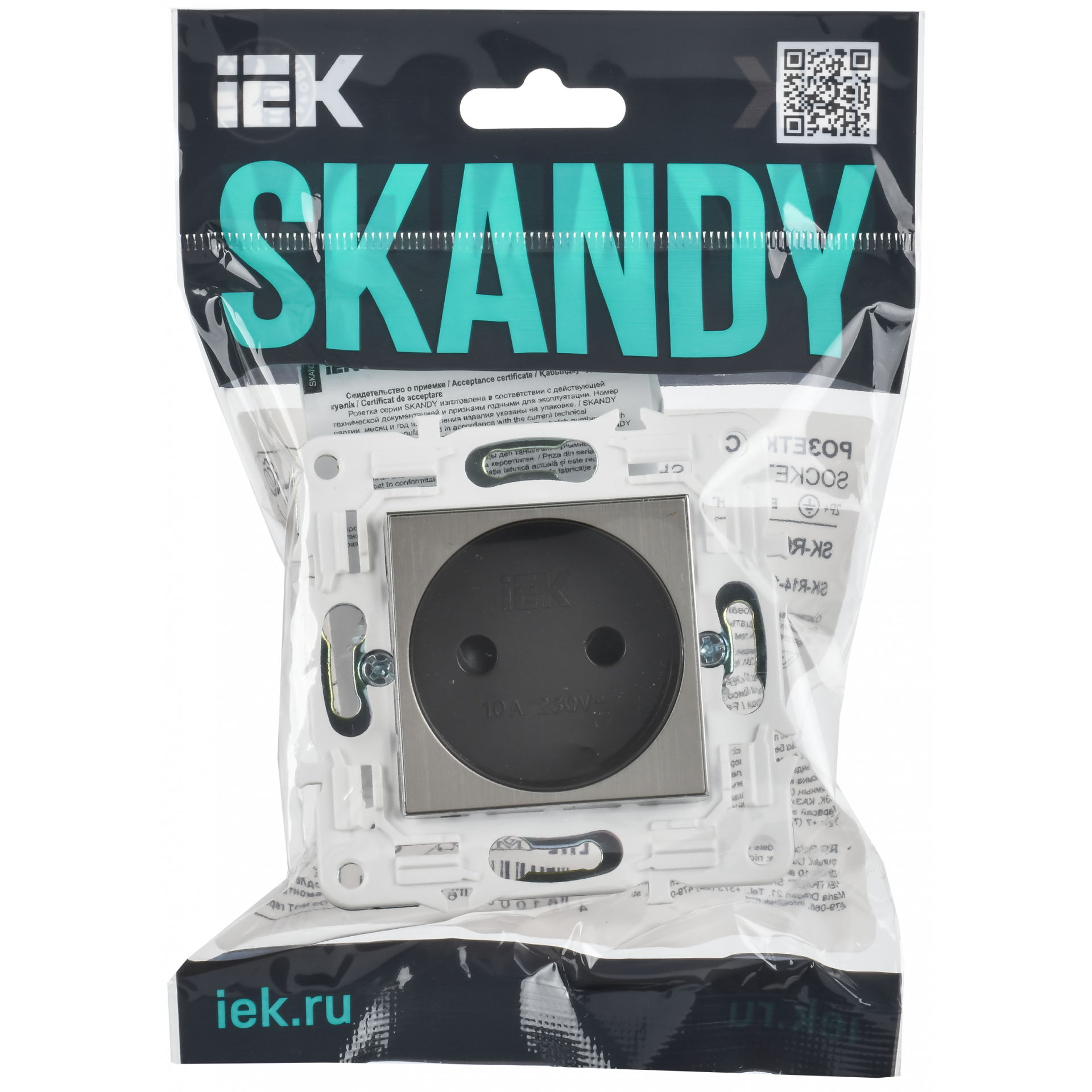 SKANDY Розетка без заземления с защитными шторками 10А SK-R01N металл никель IEK