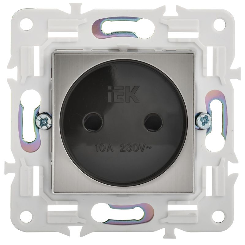 SKANDY Розетка без заземления с защитными шторками 10А SK-R01N металл никель IEK