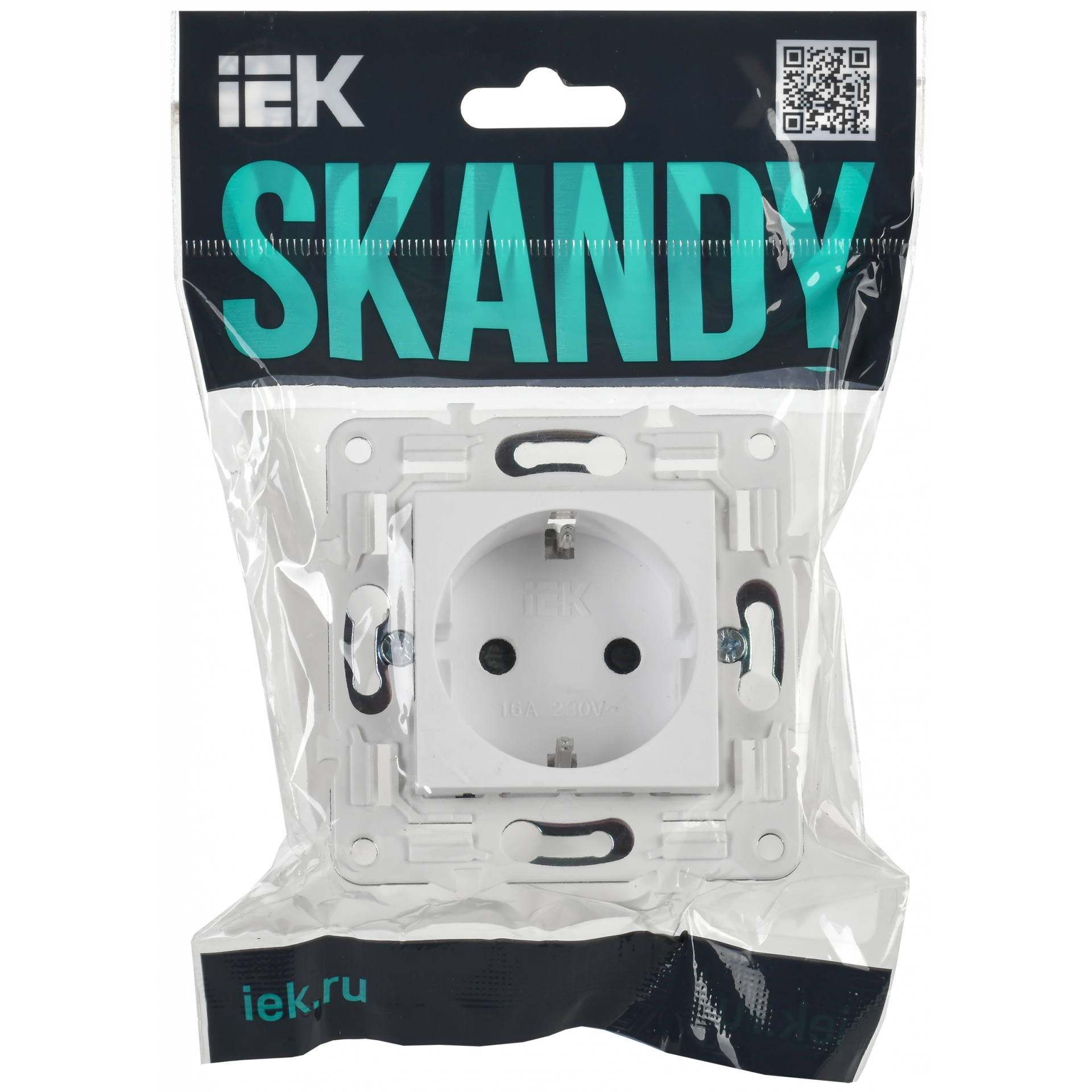 SKANDY Розетка с заземлением с защитными шторками 16А безвинтовое крепление SK-R06W арктический белый IEK